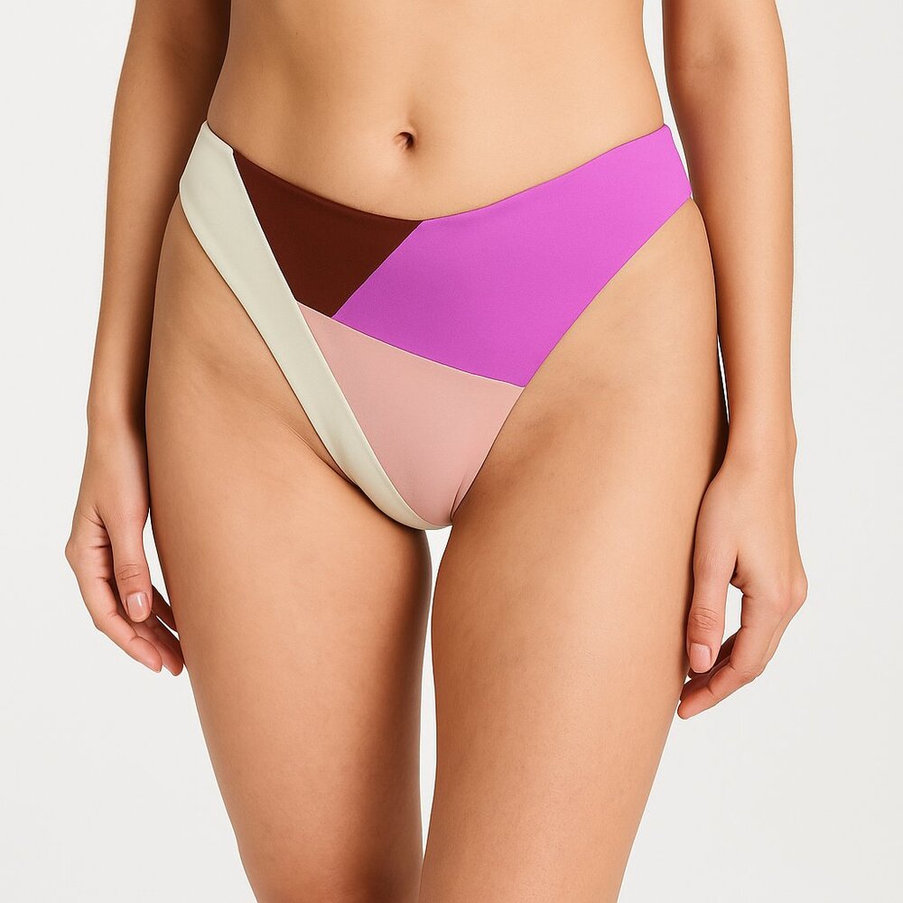 NWT L*Space Sea Glass Bikini Bottom Colorblock Pink/Brown/Purple‎ Women’s XL